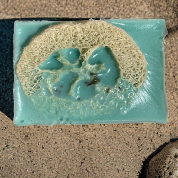 Hand Crafted Loofah Shea Butter Soap - JuJuBee Vanilla Scent (Teal Rectangle) - Picture 2 of 7